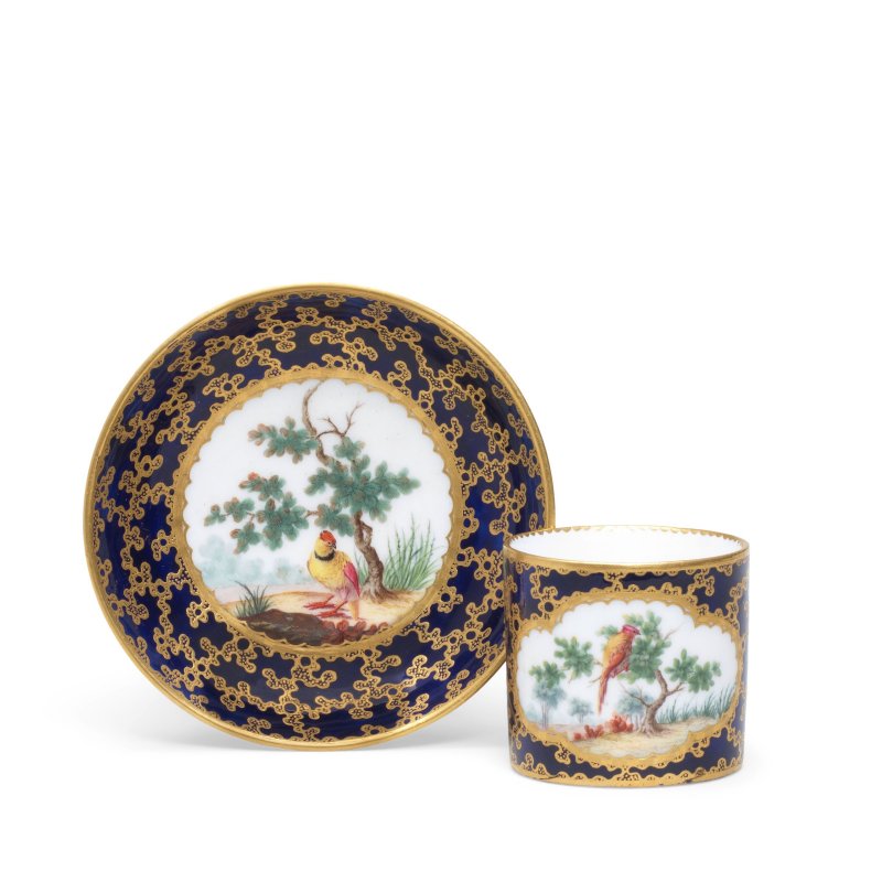 A small Sèvres blue-ground cup and saucer (gobelet litron et soucoupe), dated 1762