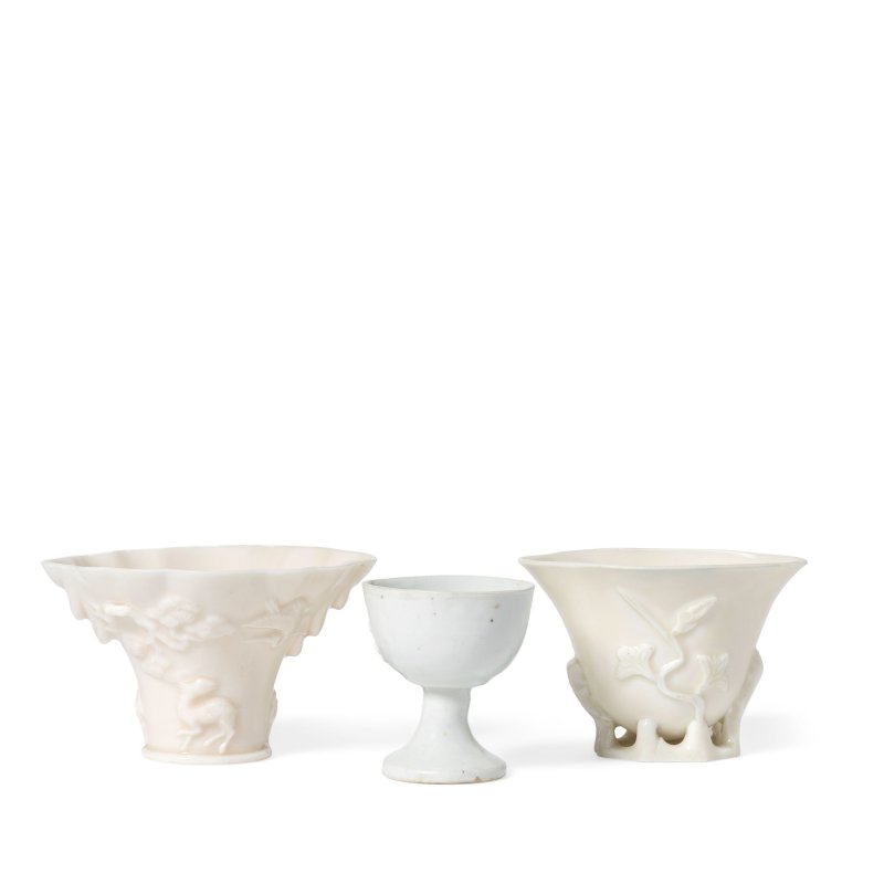 清康熙至十八世紀中期 德化窯盃兩件及高足盃一件 | TWO BLANC-DE-CHINE LIBATION CUPS AND A STEM CUP - 图2
