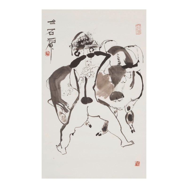 石虎（1942-2023） 人物素寫三幅 水墨設色紙本 鏡心 二〇〇〇年作 | SHI HU (1942-2023) - 图3