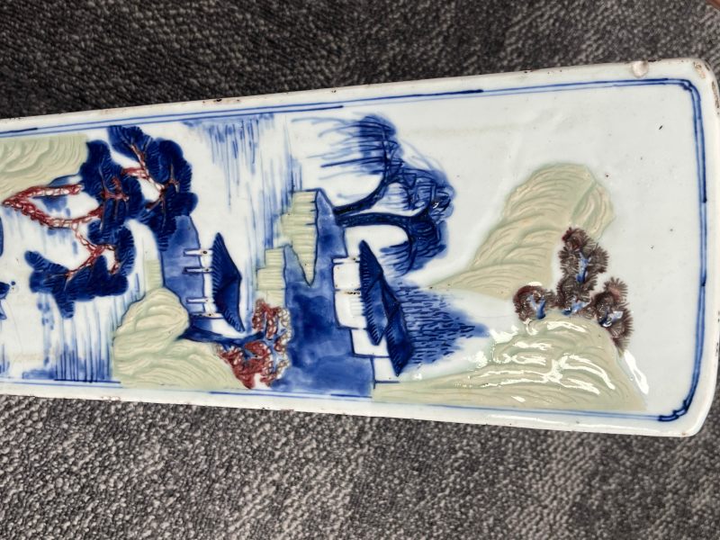 清康熙  釉下三彩山水人物亭台楼阁图四方瓶（税） - 图25