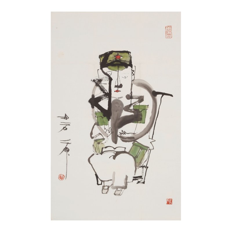 石虎（1942-2023） 人物素寫三幅 水墨設色紙本 鏡心 二〇〇〇年作 | SHI HU (1942-2023) - 图4