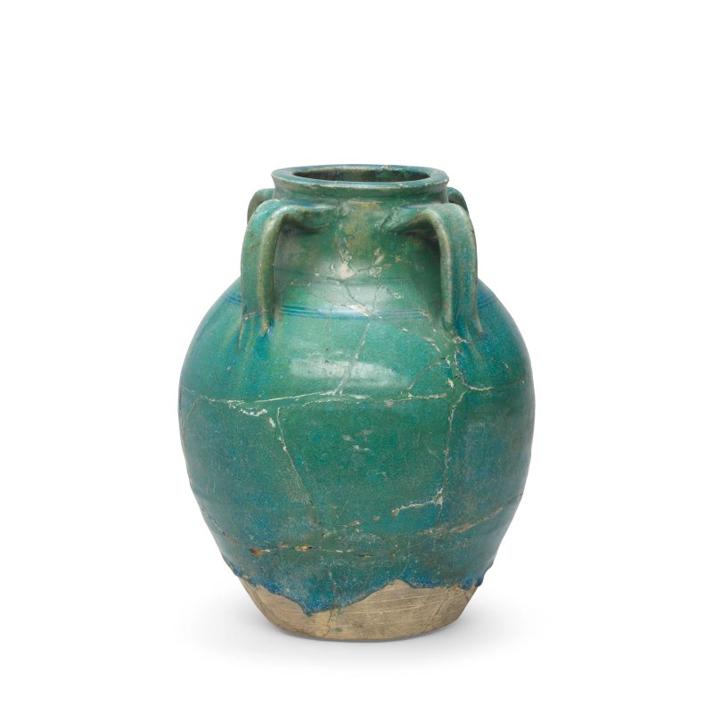 A monochrome pottery storage jar