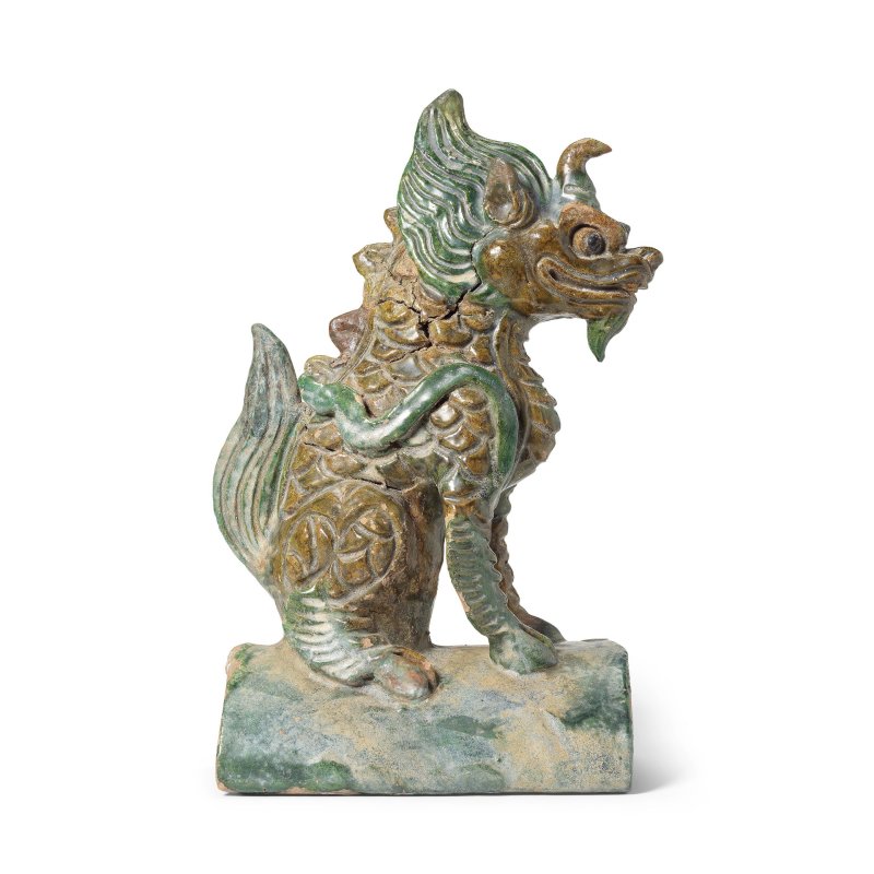明 瑞獸陶瓦兩件 | TWO LARGE GLAZED POTTERY MYTHICAL BEAST ROOF TILES - 图3