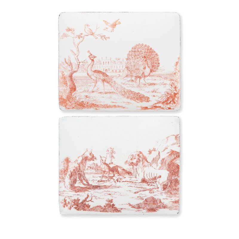 Two Battersea or Birmingham enamel 'Fable' plaques, circa 1755