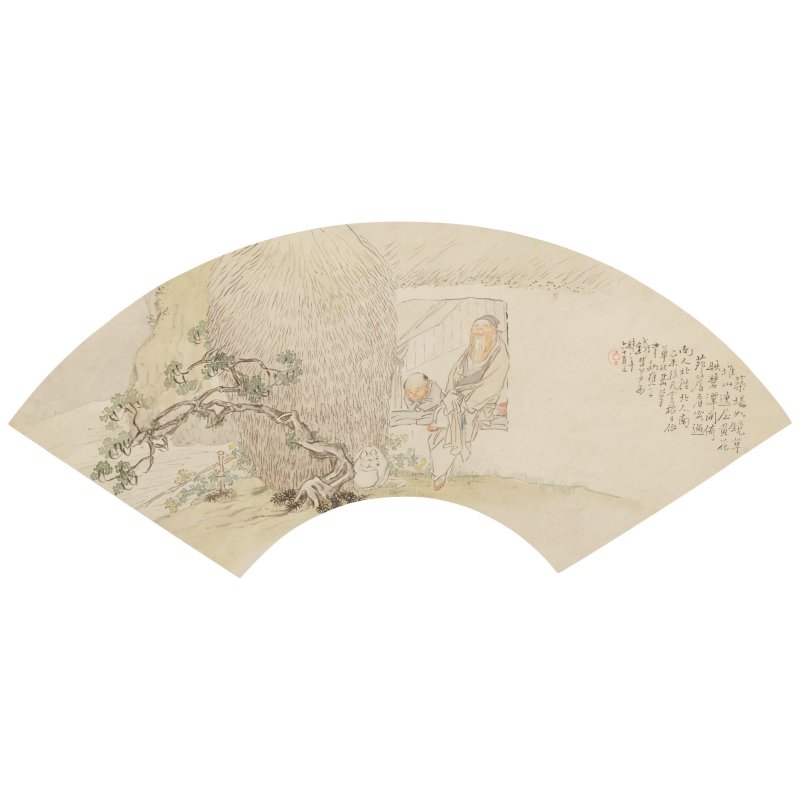 錢慧安（1833-1911）人物扇面 設色紙本 立軸 一八九五年作 | QIAN HUI'AN (1833-1911)