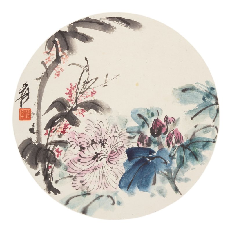 張大千（1899-1983）香菇與花卉二幀 設色紙本 立軸 | ZHANG DAQIAN (1899-1983) - 图2