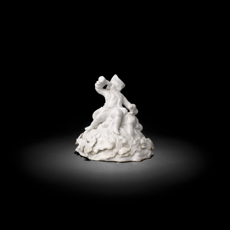 A very rare Bow white figure of a toper huntsman, circa 1752-55