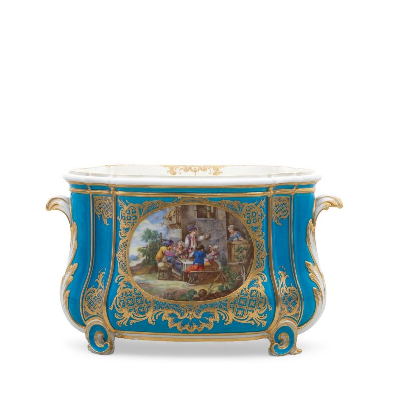 A Sèvres bleu-céleste ground flower vase (cuvette à fleurs Courteille), dated 1760