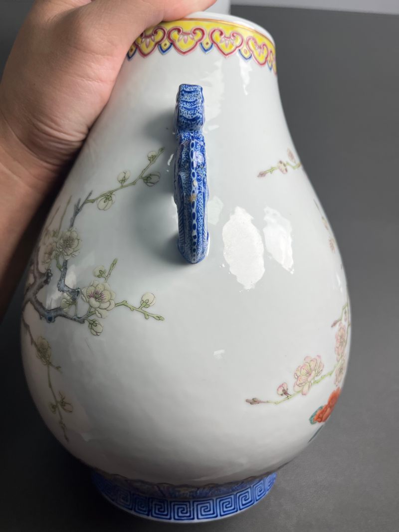 民国  粉彩梅花花卉图螭耳尊（一对） - 图10