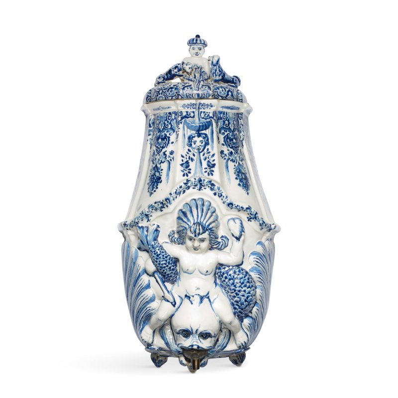 A very rare and large Strasbourg faience wall fountain, circa 1735-48