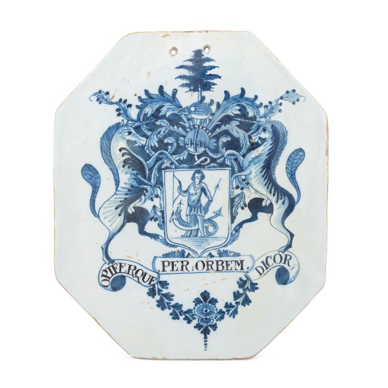A London delftware armorial pill slab, circa 1785