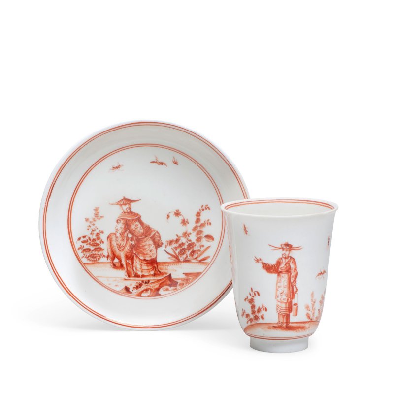 A rare early Meissen beaker and saucer, circa 1723