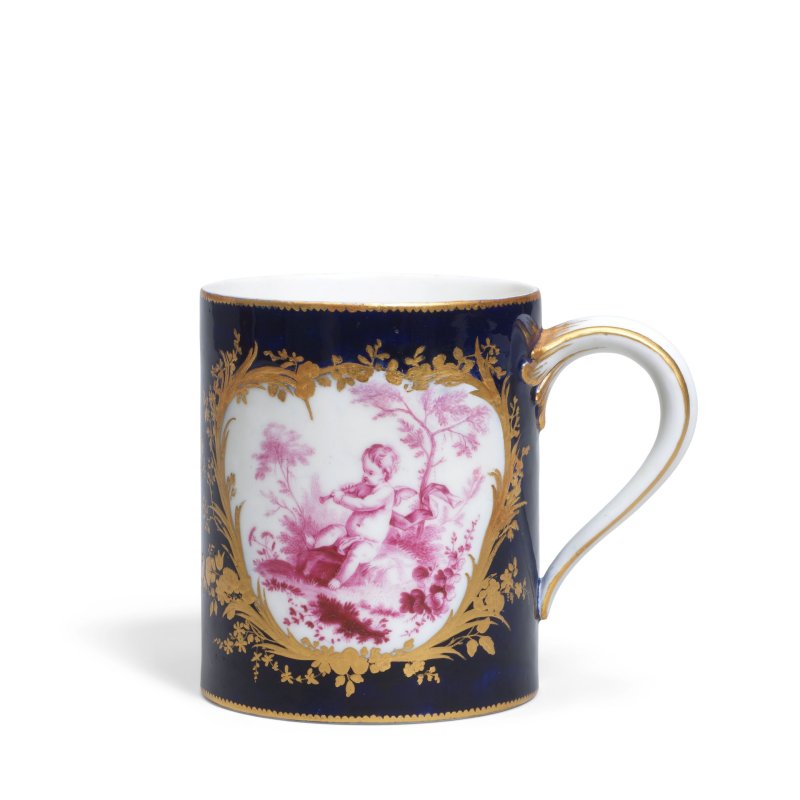 A large Vincennes blue-ground mug or tankard (pot à boire), dated 1754