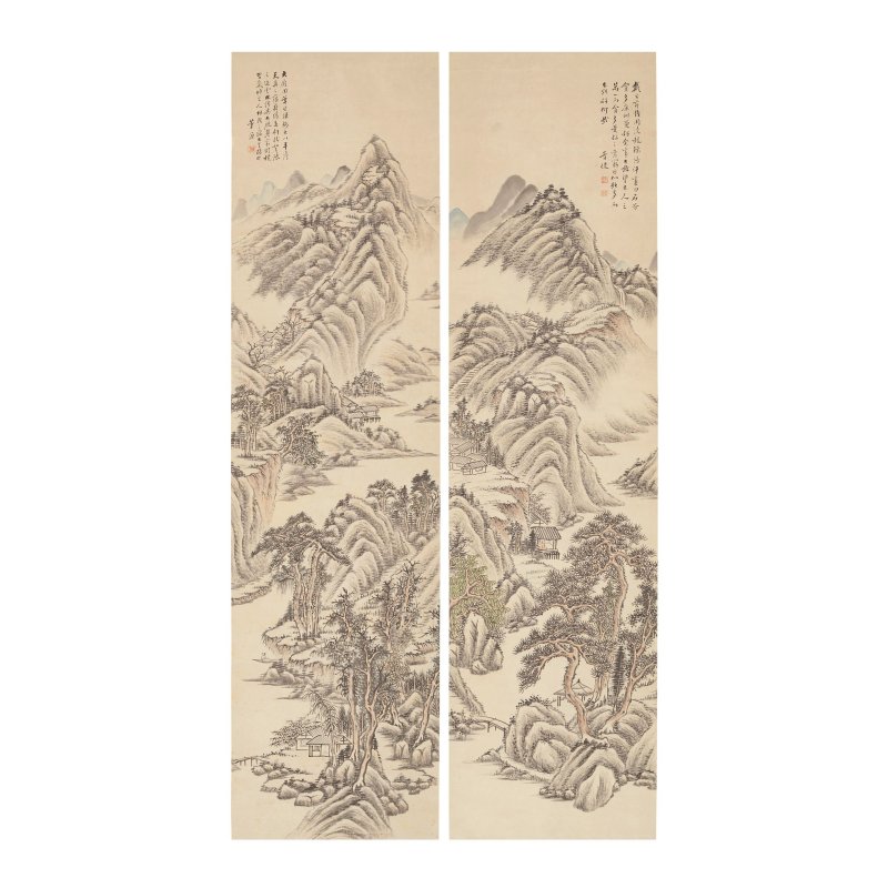 （款）董源（十九至二十世紀）淺絳山水二幅 設色紙本 立軸成對 | DONG YUAN (19TH/20TH CENTURY) - 图4