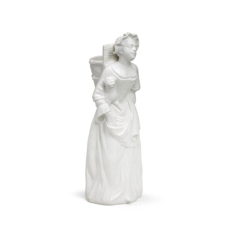 A Chantilly white figure of a lady with a basket and pug (Hotteuse), mid 18th century - 图8
