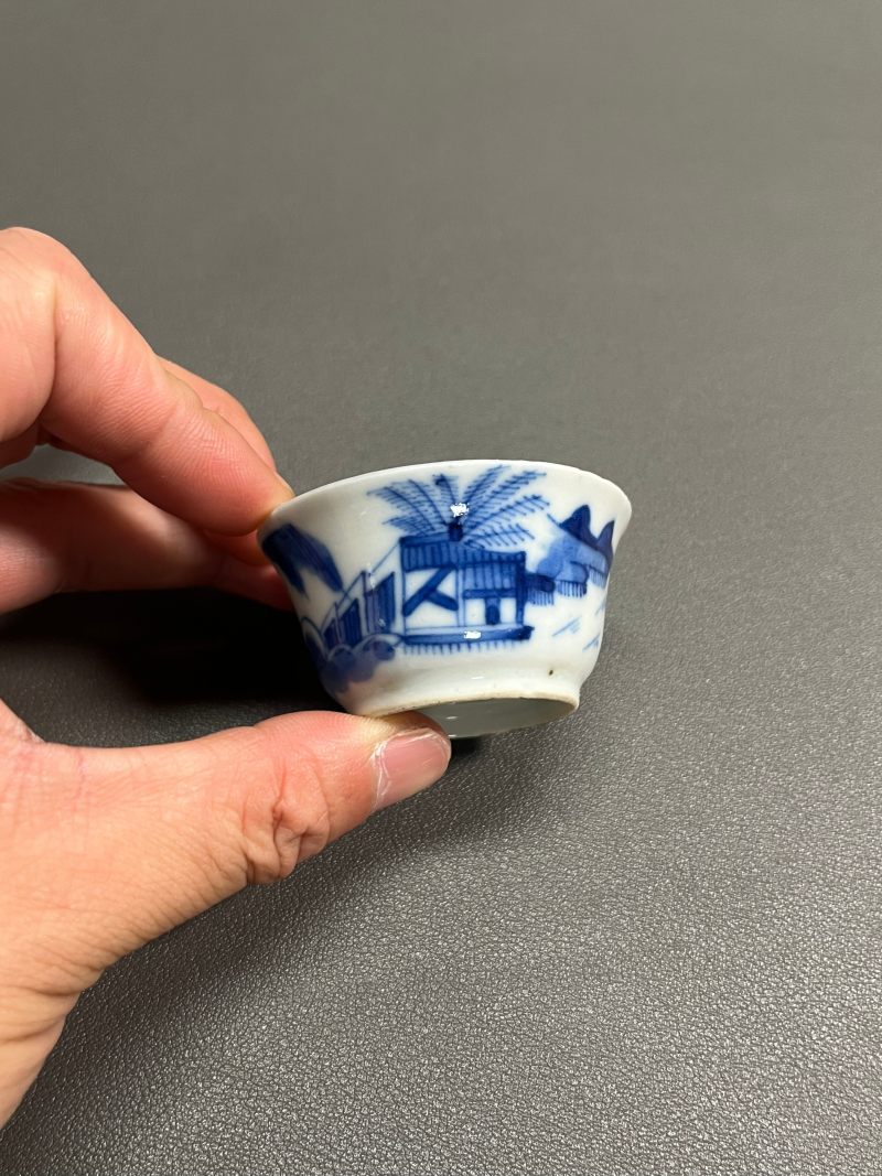 清中期  青花渔家乐图若深杯（一组 5 只） - 图3
