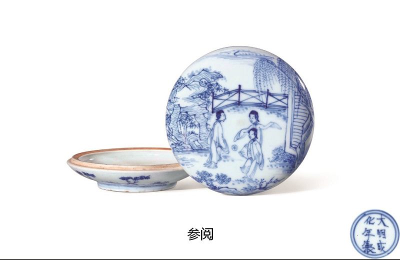 清康熙  青花瑞果花卉纹印泥盒（附木盒） - 图2