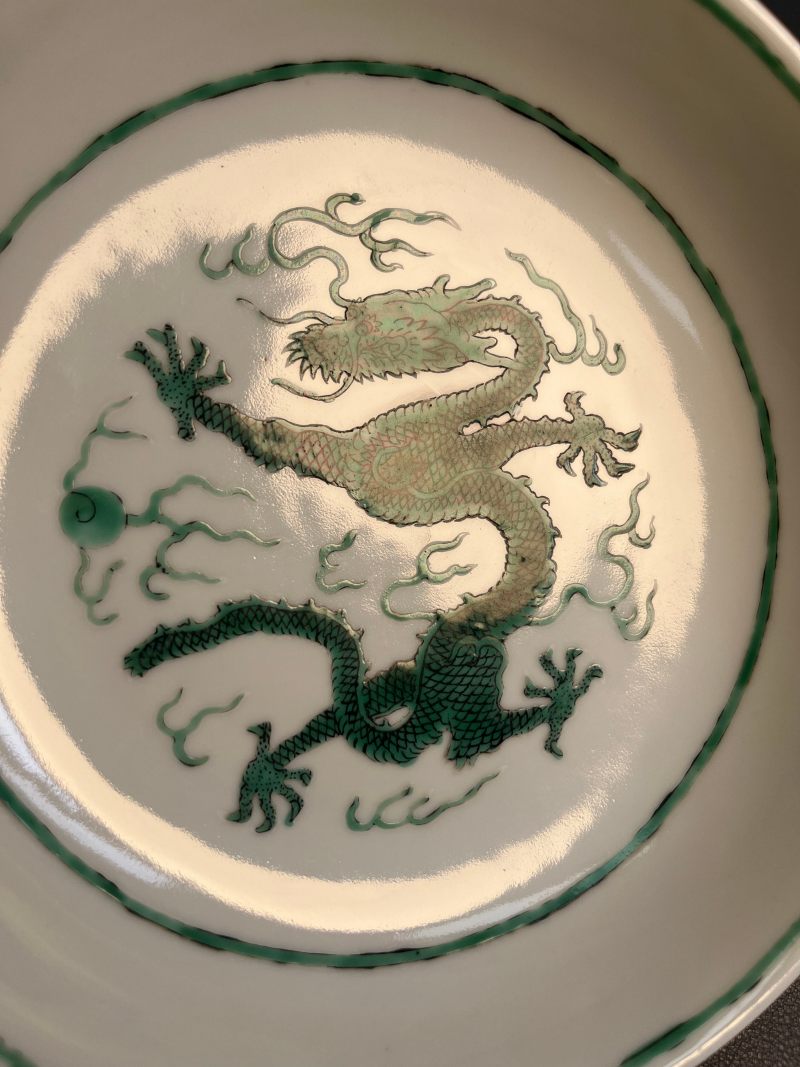 清道光  白地绿彩龙纹盘 - 图6