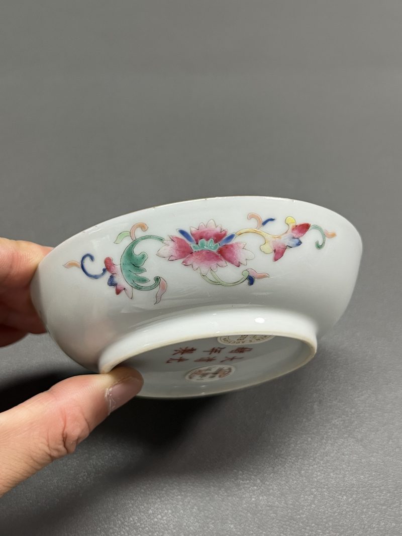清光绪  松石绿地粉彩花鸟纹盘（一对） - 图19