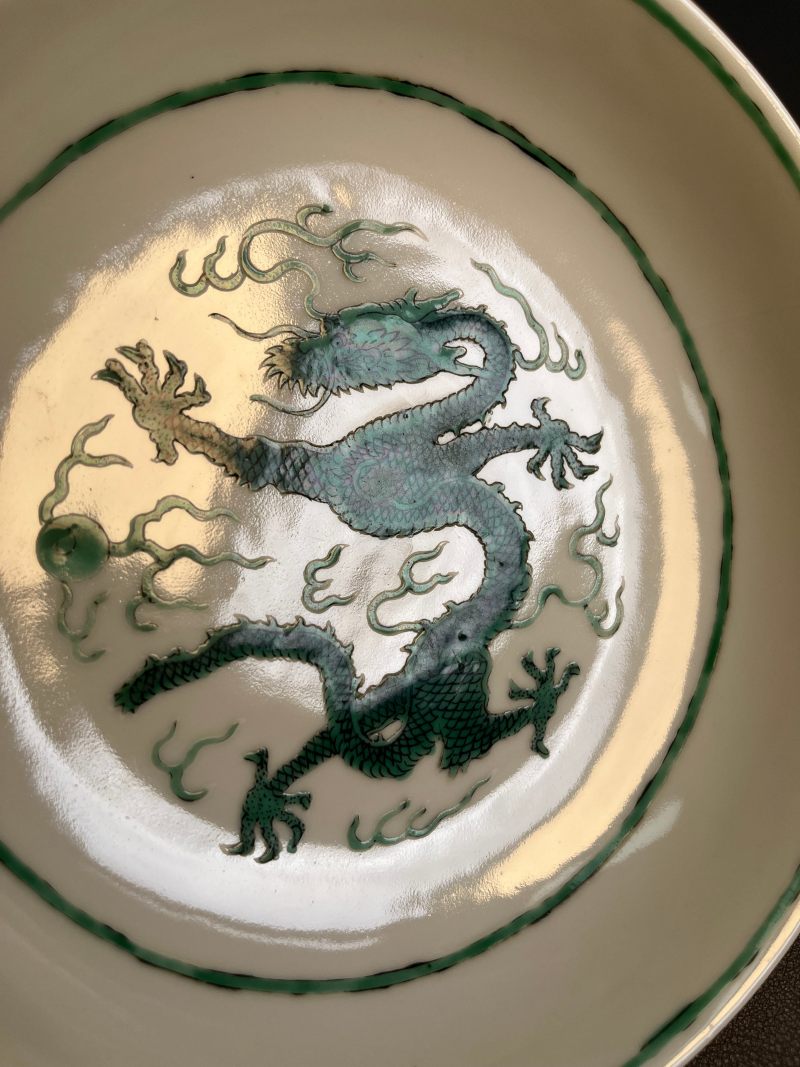 清道光  白地绿彩龙纹盘 - 图9