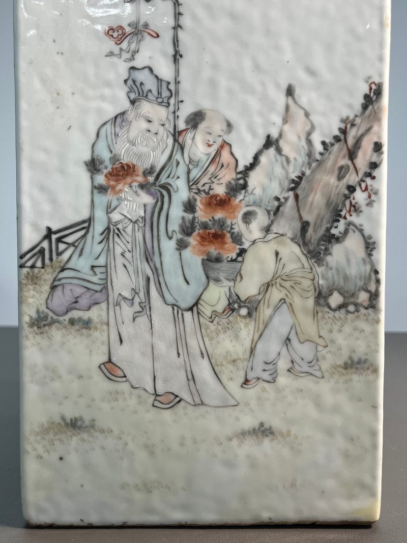 清光绪三年  浅绛彩“圣人教子”图诗文四方茶罐（带盖） - 图18