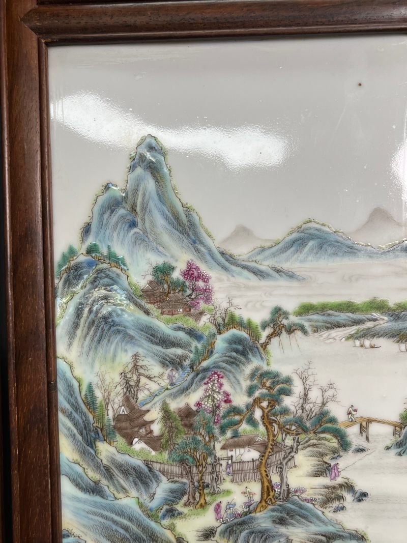 民国  粉彩山水人物图砚屏（一组四件） - 图11