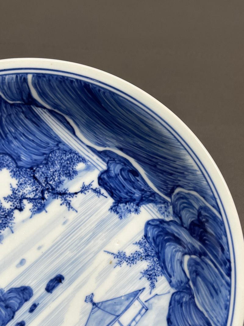 清康熙  青花“披麻皴”山水图盘 - 图7