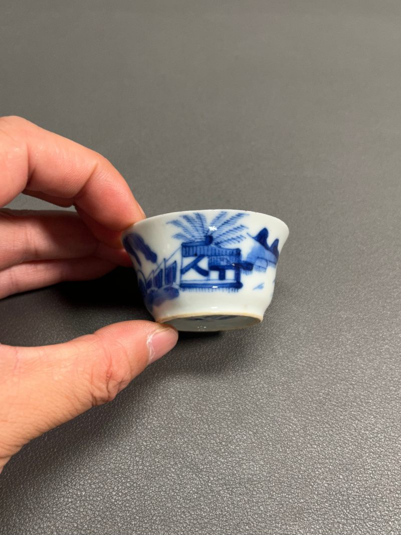 清中期  青花渔家乐图若深杯（一组 5 只） - 图7