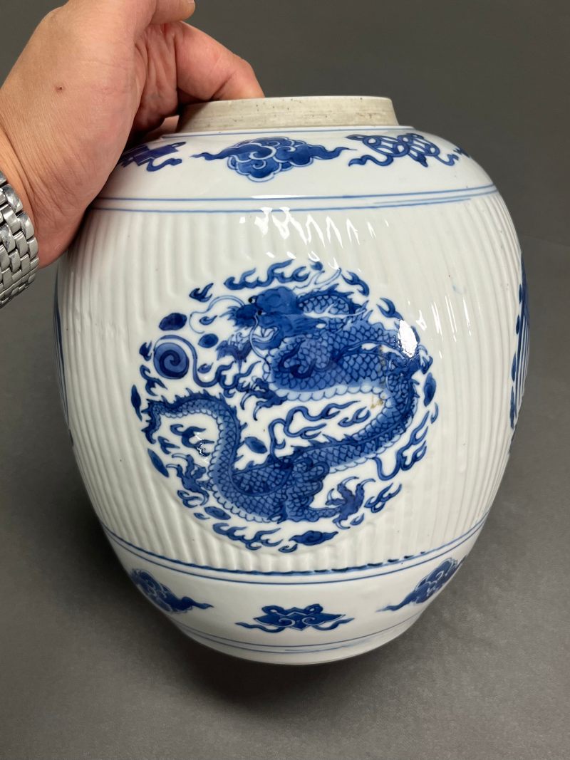 清康熙  青花龙凤纹瓜棱罐（带木盖） - 图10