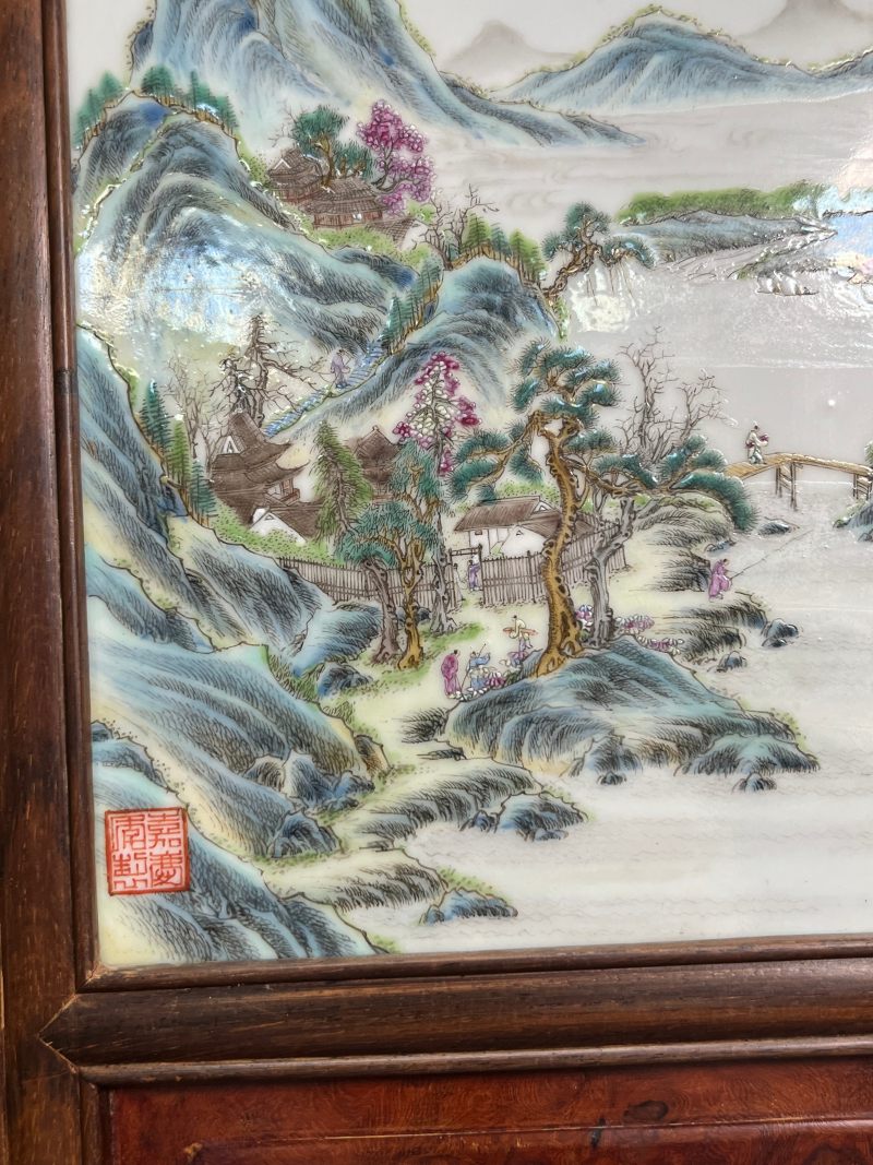 民国  粉彩山水人物图砚屏（一组四件） - 图12