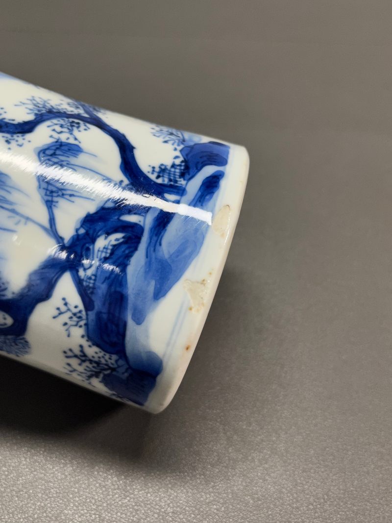 清康熙  青花踏雪寻梅图笔筒 - 图10