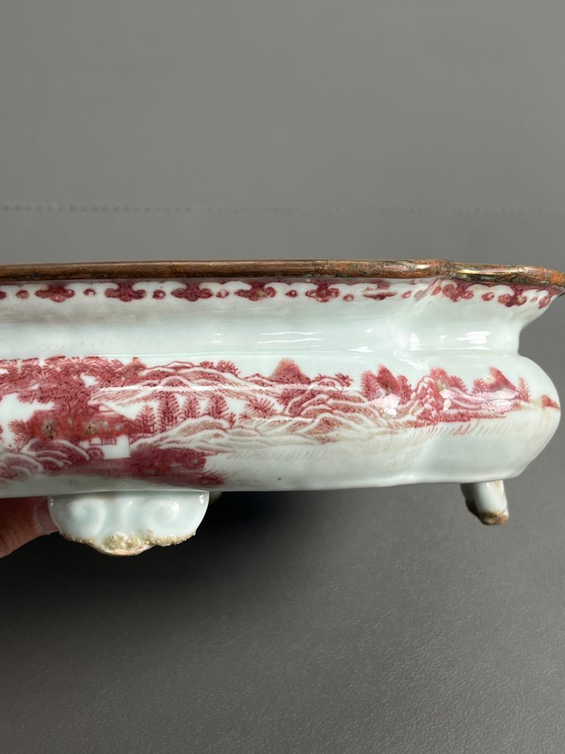 清咸丰  釉里红山水图花盆 - 图6