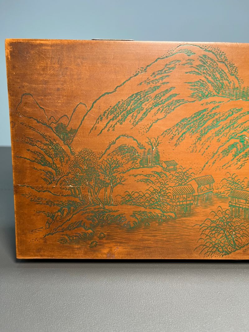清  竹制“桃花潭图”文具盒 - 图8