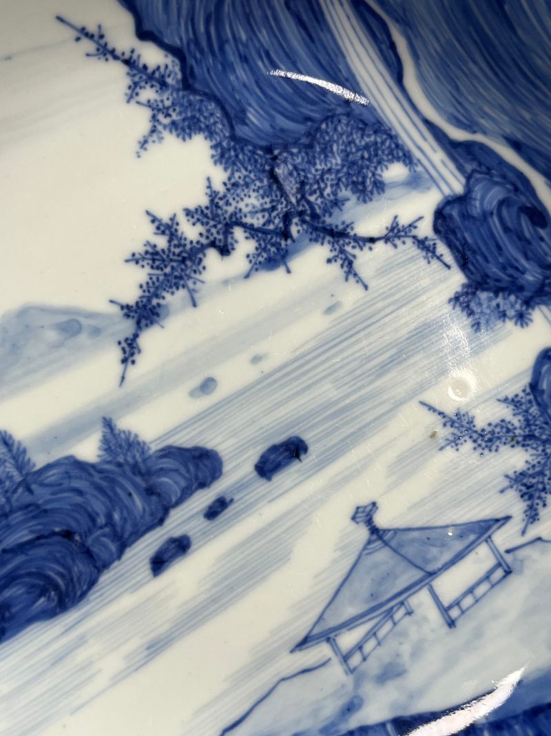 清康熙  青花“披麻皴”山水图盘 - 图9
