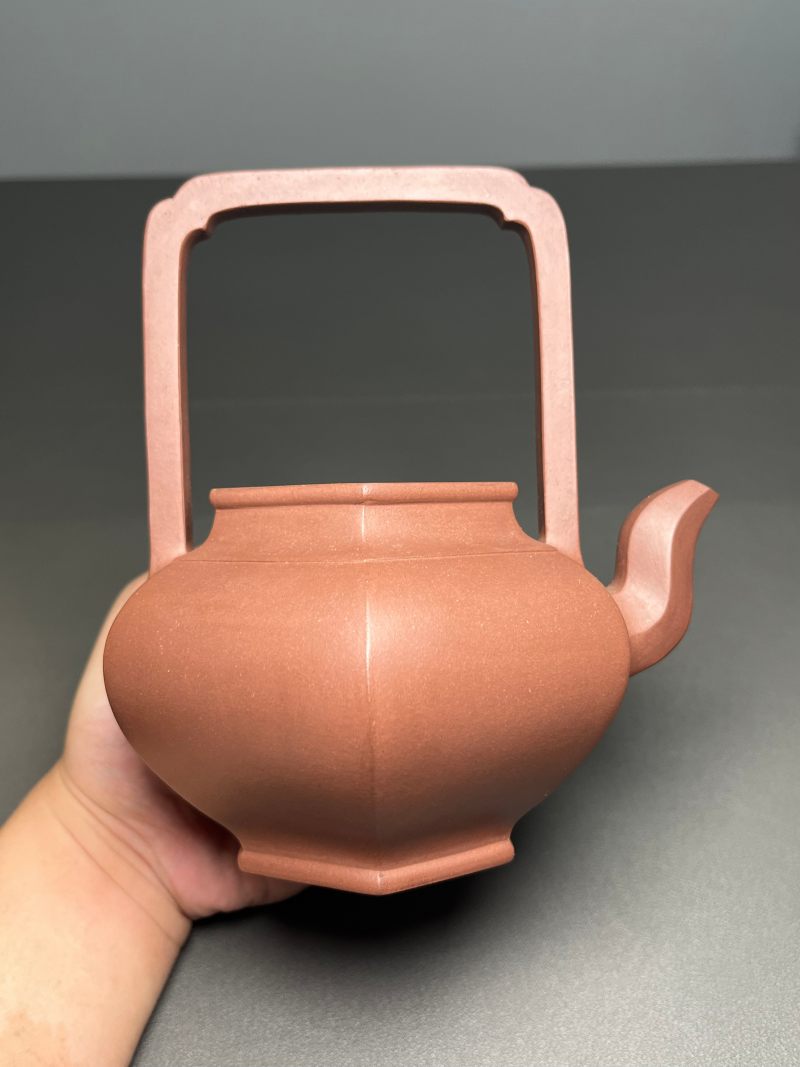 清末 紫泥六方提梁壶 - 图8