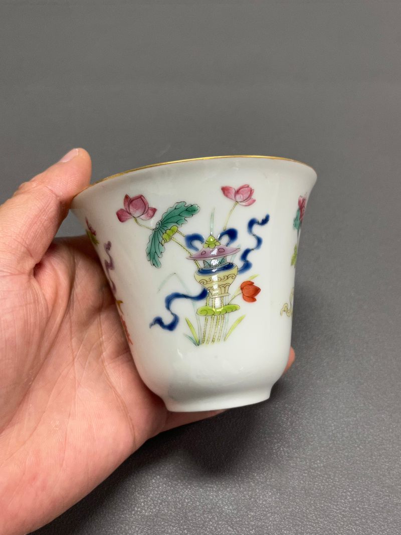 清道光  粉彩花卉八吉祥纹盖杯 - 图30