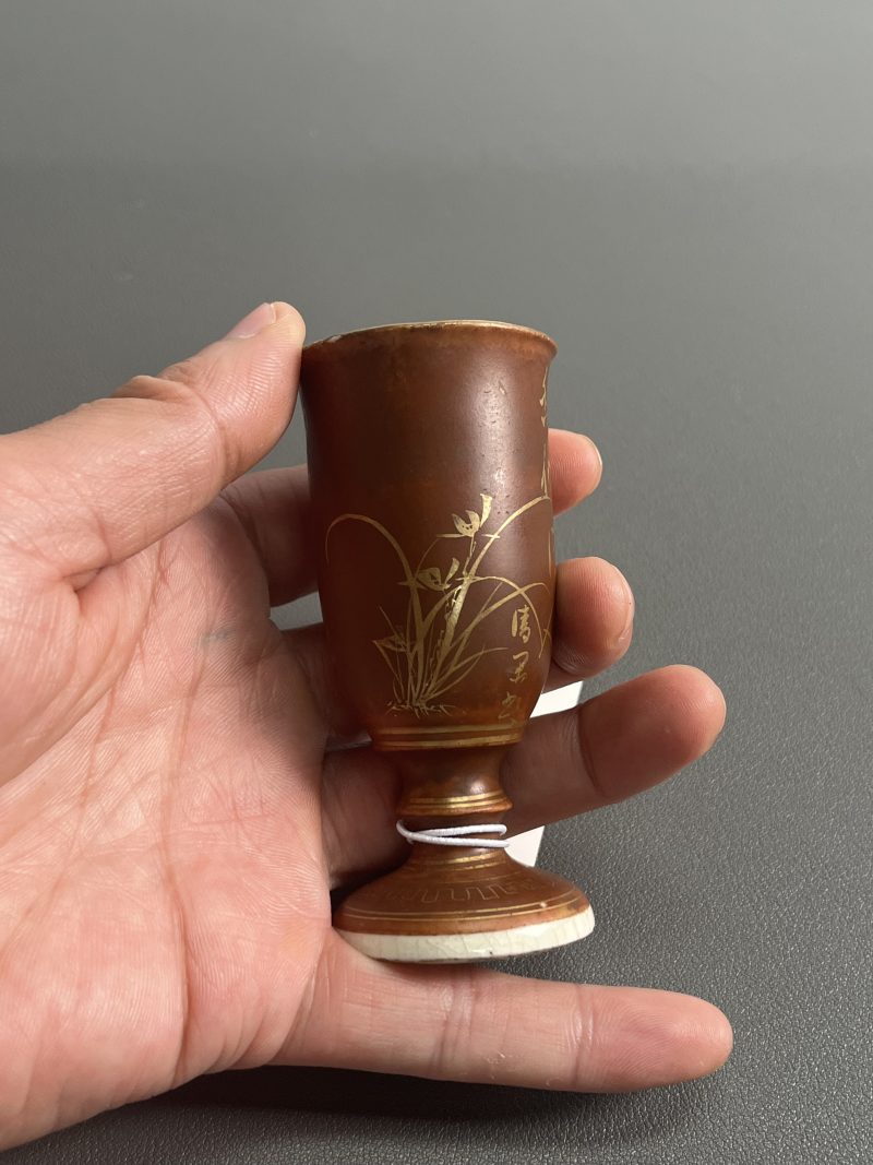 18 世纪  紫金釉描金诗文高足杯 - 图8