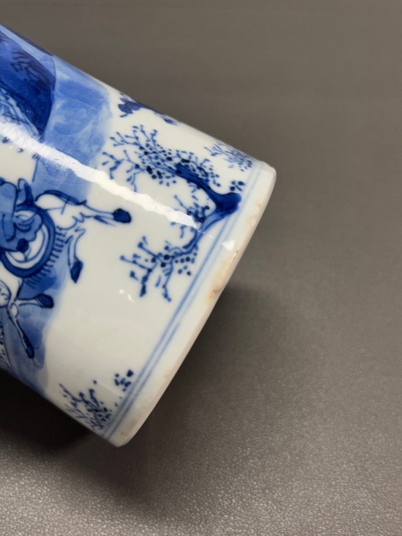 清康熙  青花踏雪寻梅图笔筒 - 图11