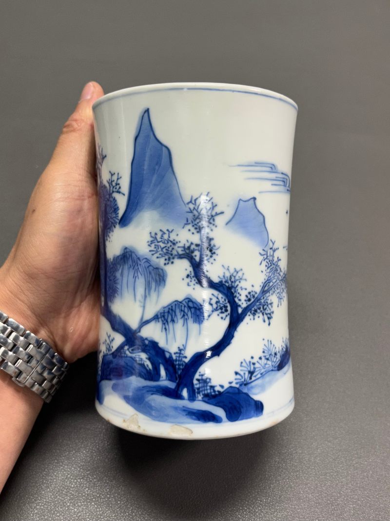 清康熙  青花踏雪寻梅图笔筒 - 图6