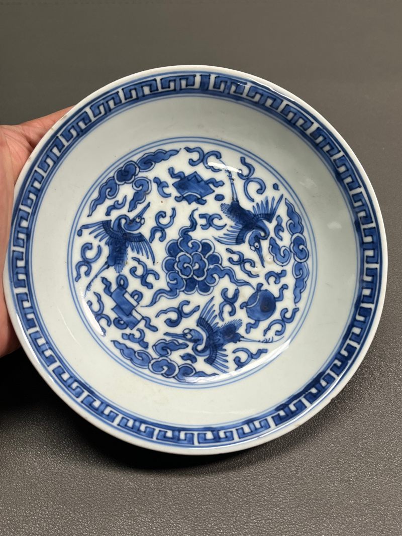 清康熙 青花云鹤纹盘 - 图7