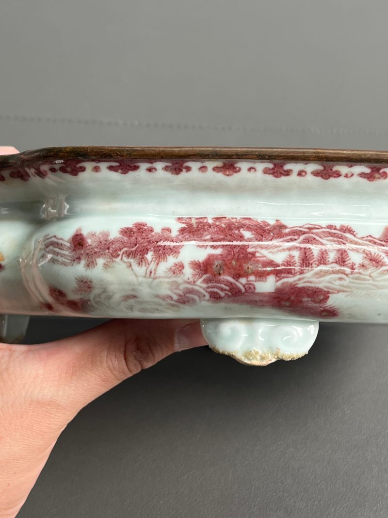 清咸丰  釉里红山水图花盆 - 图7