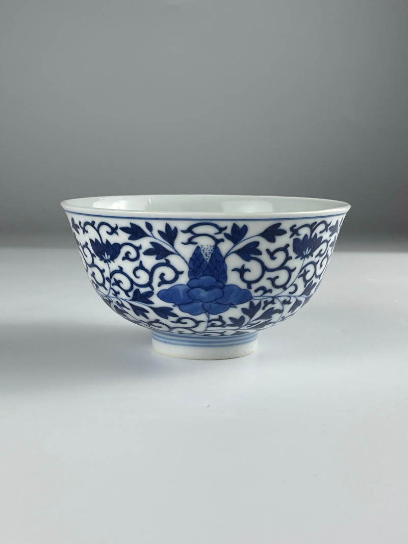 清光绪  青花缠枝花卉纹碗 - 图2