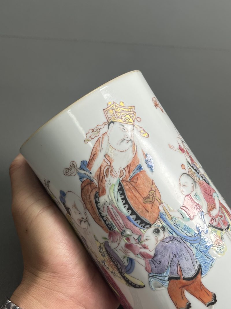 清道光  粉彩“三星”图笔筒 - 图7