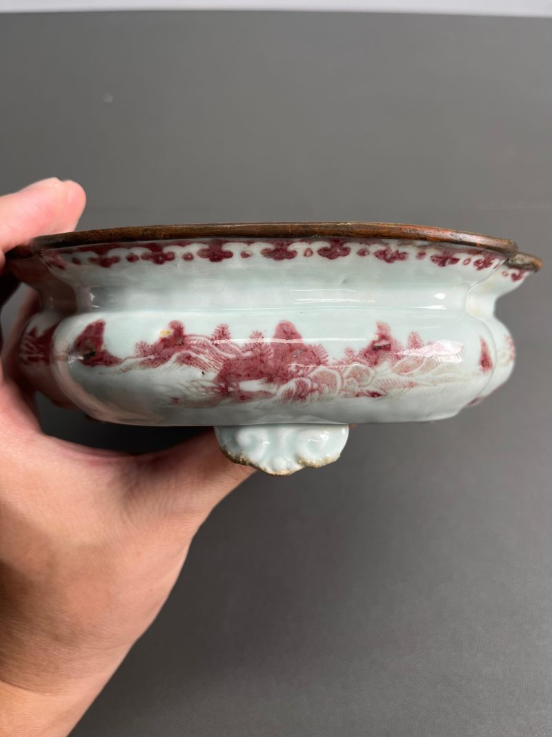 清咸丰  釉里红山水图花盆 - 图8