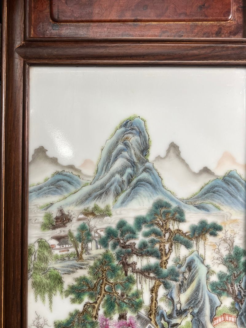 民国  粉彩山水人物图砚屏（一组四件） - 图15