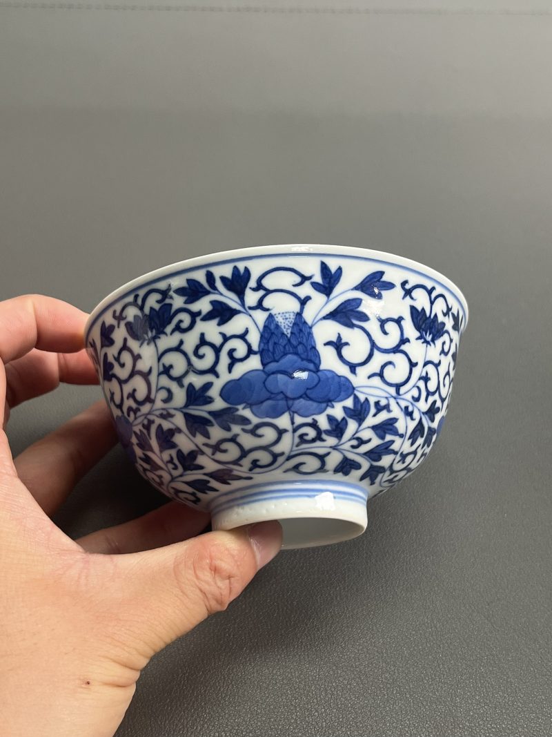 清光绪  青花缠枝花卉纹碗 - 图3
