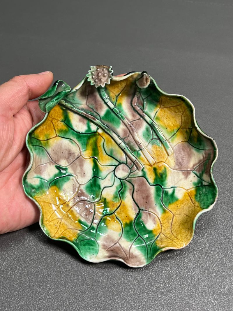清康熙  虎皮三彩荷叶洗 - 图11