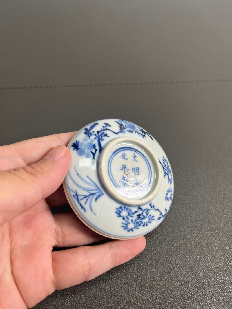 清康熙  青花瑞果花卉纹印泥盒（附木盒） - 图10
