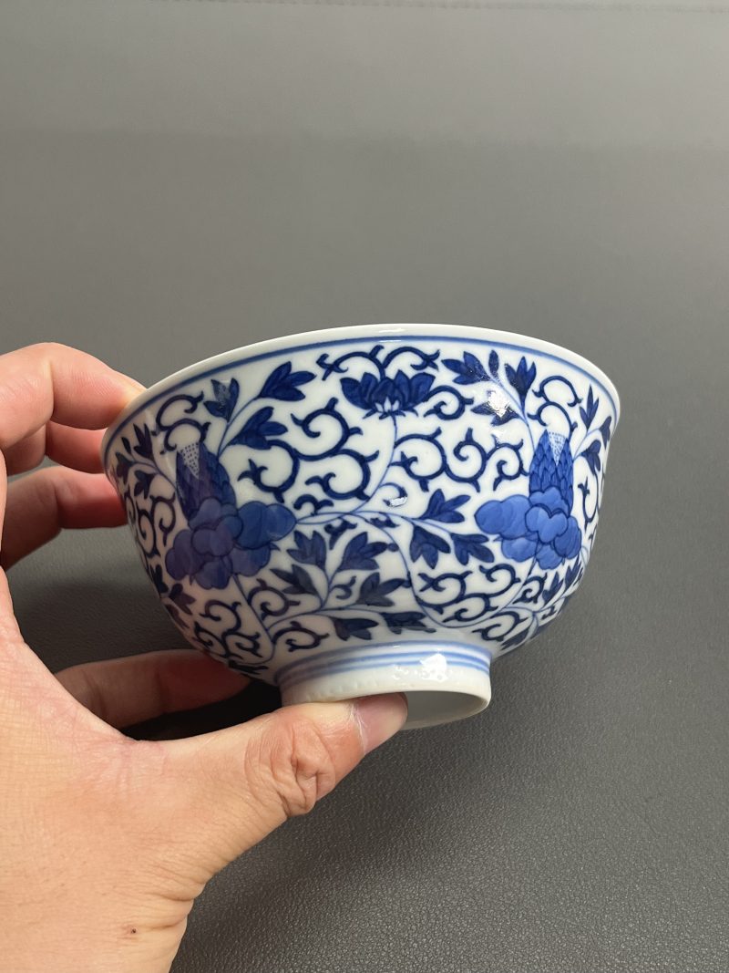 清光绪  青花缠枝花卉纹碗 - 图4