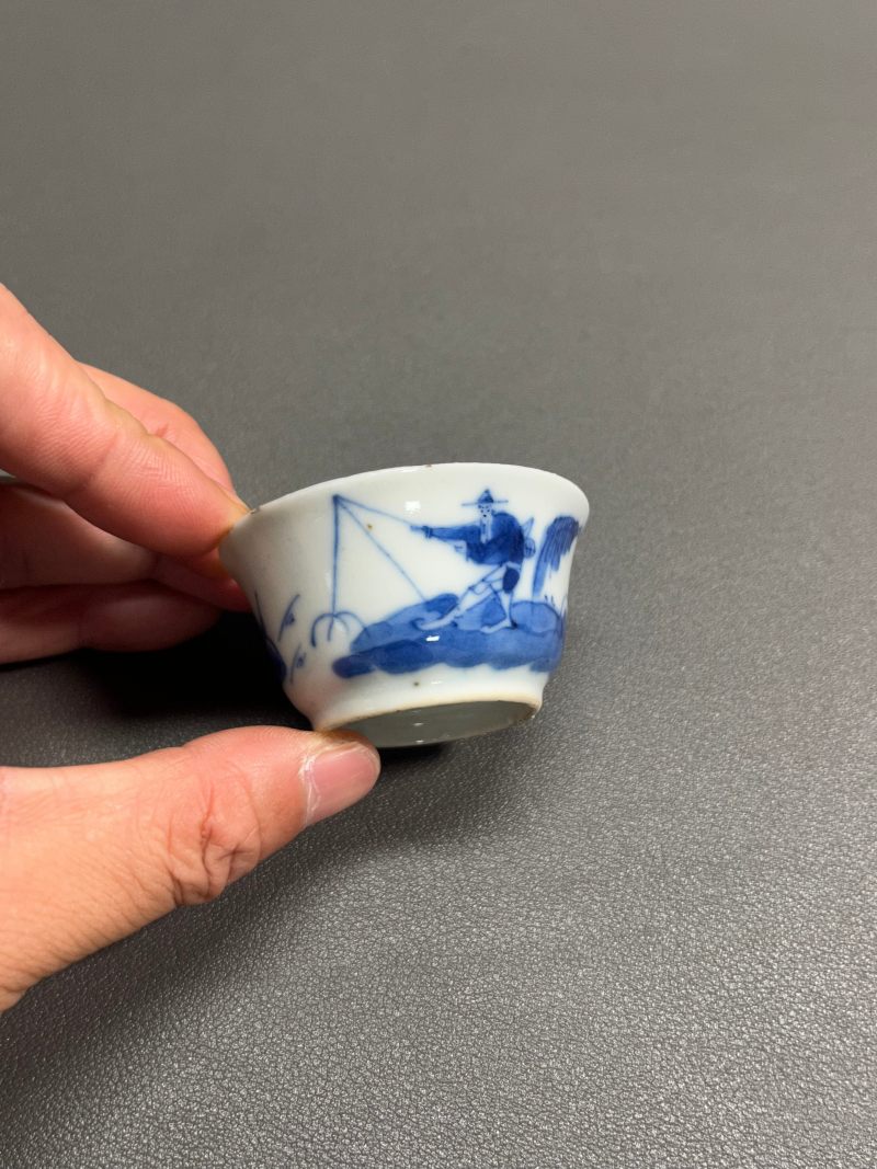 清中期  青花渔家乐图若深杯（一组 5 只） - 图4